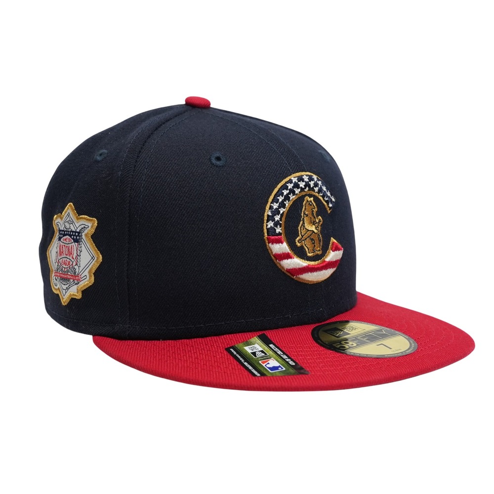 New Era 59FIFTY Chicago Cubs Men Size 7 Navy Red 4th of July Fitted Hat MLB Cap